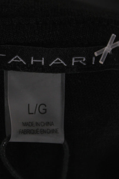 T Tahari Women T-Shirt Black Crew Neck Short Sleeve Boho Size L