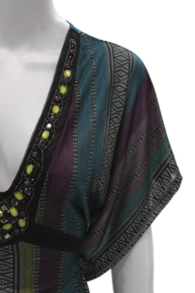 Romeo + Juliet Couture Women Kimono Tunic Blouse Black Striped V-Neck Size M