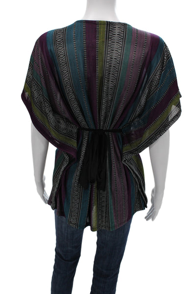 Romeo + Juliet Couture Women Kimono Tunic Blouse Black Striped V-Neck Size M