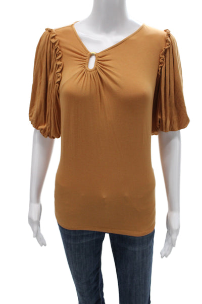 DKNY Women Brown Short Sleeve Blouse Poly Spandex Size M