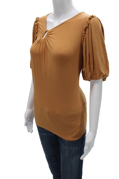 DKNY Women Brown Short Sleeve Blouse Poly Spandex Size M
