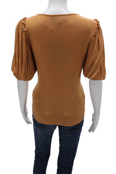 DKNY Women Brown Short Sleeve Blouse Poly Spandex Size M