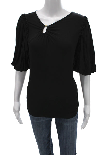 DKNY Women Black Short Sleeve Blouse Size M