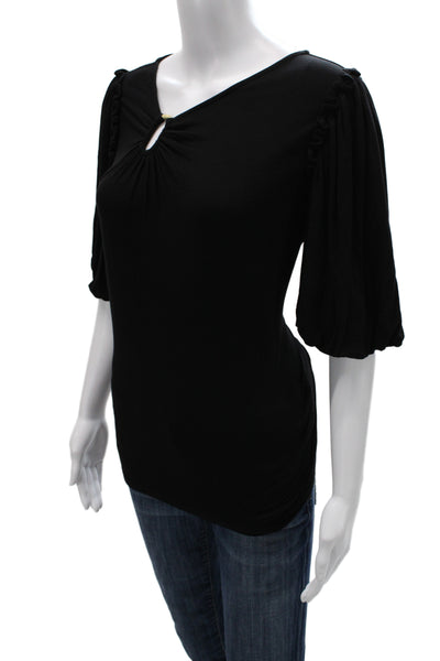 DKNY Women Black Short Sleeve Blouse Size M