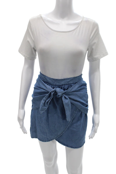 Zara Women Blue Mini Wrap Skirt Solid 100% Lyocell Short Size 8