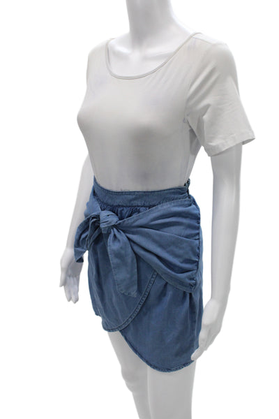 Zara Women Blue Mini Wrap Skirt Solid 100% Lyocell Short Size 8