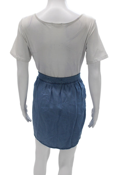 Zara Women Blue Mini Wrap Skirt Solid 100% Lyocell Short Size 8