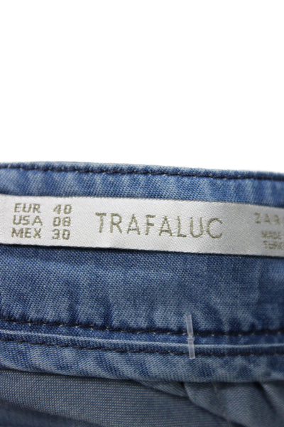 Zara Women Blue Mini Wrap Skirt Solid 100% Lyocell Short Size 8