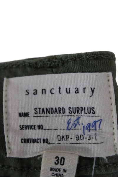 Sanctuary Womens Cropped Cargo Pants Green Button Front Size 30