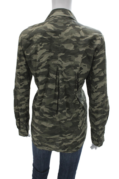 Beach Lunch Lounge Women Silk Camouflage Button Up Top Long Sleeve Size M