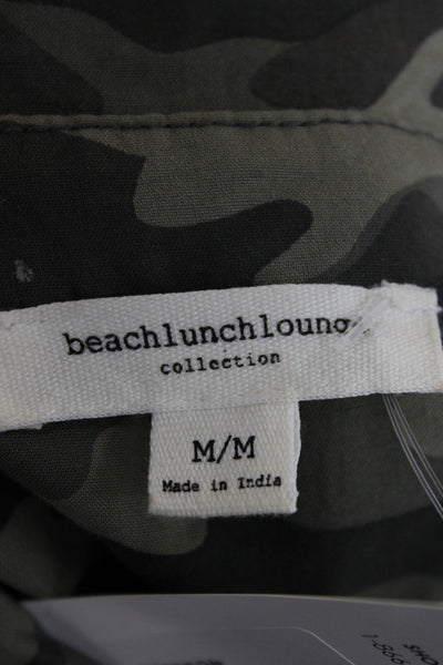 Beach Lunch Lounge Women Silk Camouflage Button Up Top Long Sleeve Size M
