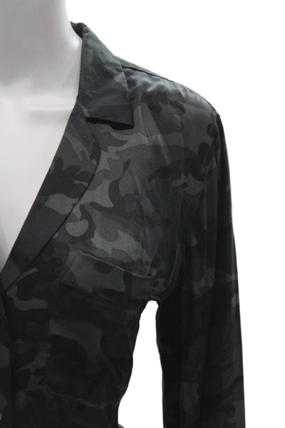 Equipment Femme Women Black Silk Camouflage Button-Up Blouse Long Sleeve Size M