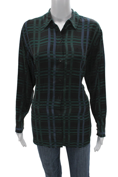 Equipment Femme Women Tunic Button Up Black Silk Plaid Long Sleeve Size XS