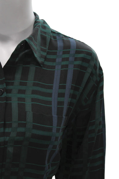 Equipment Femme Women Tunic Button Up Black Silk Plaid Long Sleeve Size XS