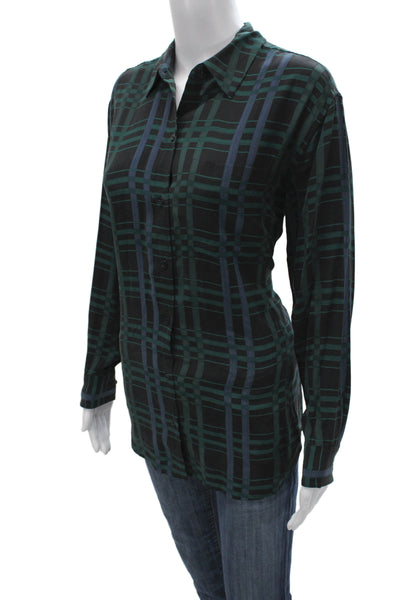 Equipment Femme Women Tunic Button Up Black Silk Plaid Long Sleeve Size XS