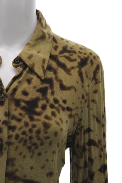 Linda Allard Ellen Tracy Women Brown Animal Print Button-Up Blouse Size 12
