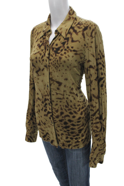 Linda Allard Ellen Tracy Women Brown Animal Print Button-Up Blouse Size 12