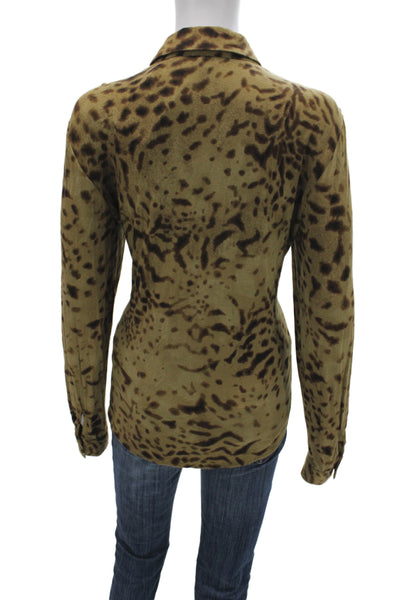 Linda Allard Ellen Tracy Women Brown Animal Print Button-Up Blouse Size 12