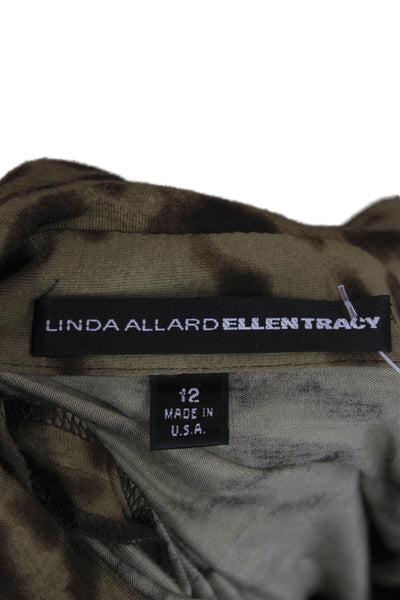 Linda Allard Ellen Tracy Women Brown Animal Print Button-Up Blouse Size 12