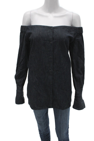 Rag & Bone Womens Dark Blue Cotton Button-Up Long Sleeve Top Size L