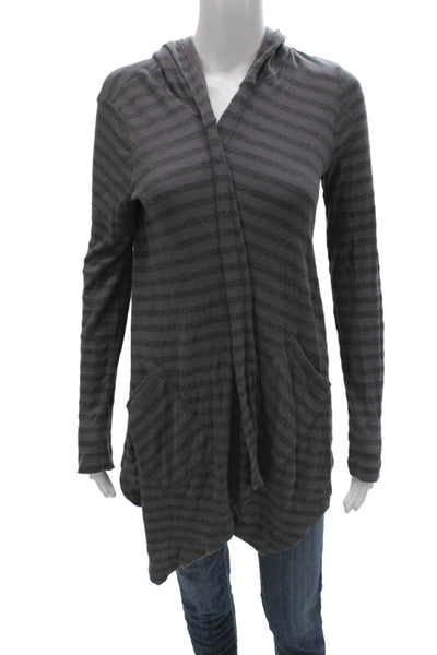 Splendid Women Cardigan Hoodie Dark Gray Striped V-Neck Long Sleeve Size M