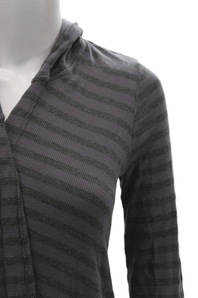 Splendid Women Cardigan Hoodie Dark Gray Striped V-Neck Long Sleeve Size M