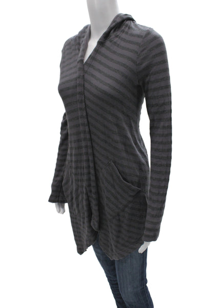 Splendid Women Cardigan Hoodie Dark Gray Striped V-Neck Long Sleeve Size M