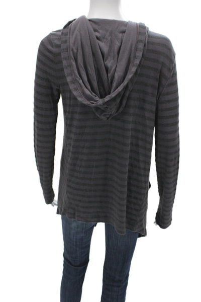 Splendid Women Cardigan Hoodie Dark Gray Striped V-Neck Long Sleeve Size M