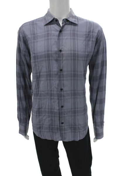 Vince Mens Plaid Cotton Button Up Point Long Sleeve Gray Size XL