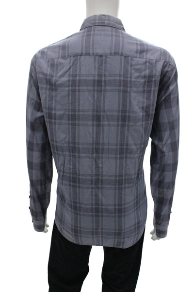 Vince Mens Plaid Cotton Button Up Point Long Sleeve Gray Size XL