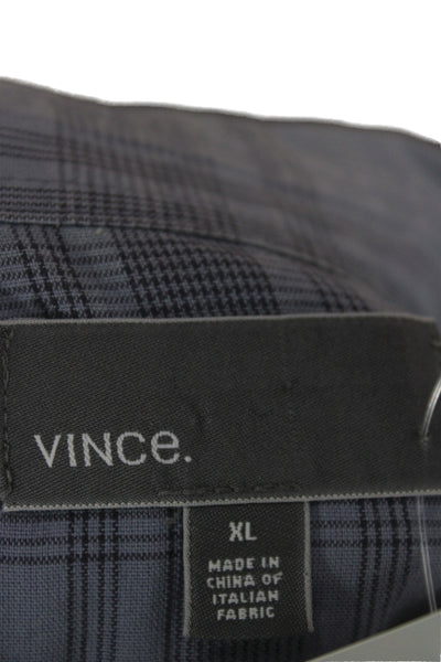 Vince Mens Plaid Cotton Button Up Point Long Sleeve Gray Size XL