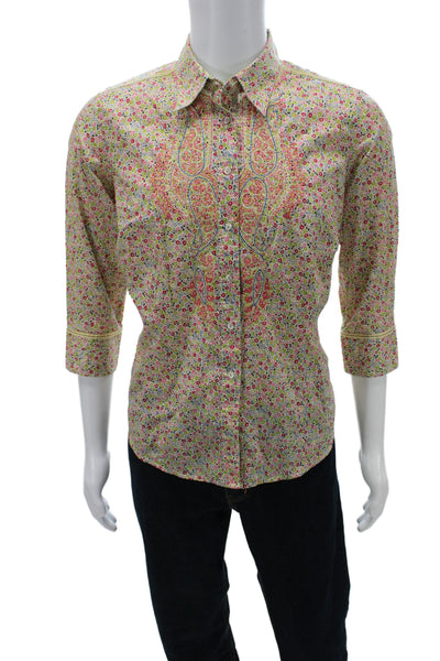 Robert Graham Men's Point Collar Floral Button Up 3/4 Sleeve Cotton Size XL