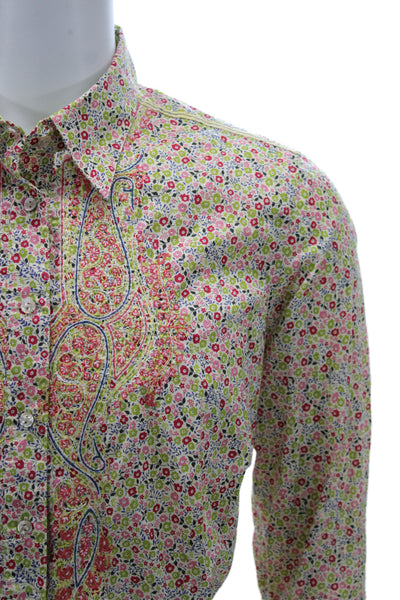 Robert Graham Men's Point Collar Floral Button Up 3/4 Sleeve Cotton Size XL