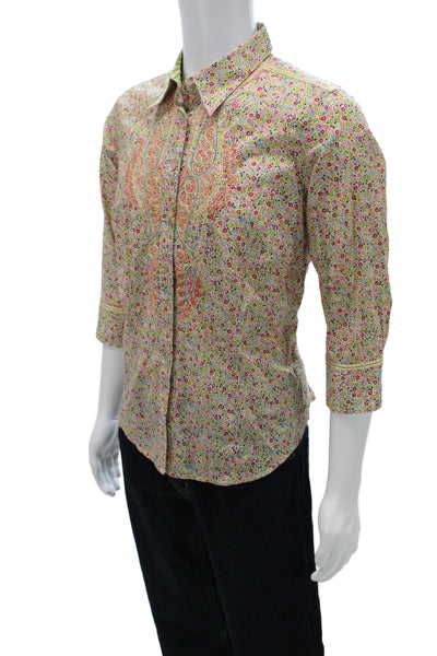 Robert Graham Men's Point Collar Floral Button Up 3/4 Sleeve Cotton Size XL