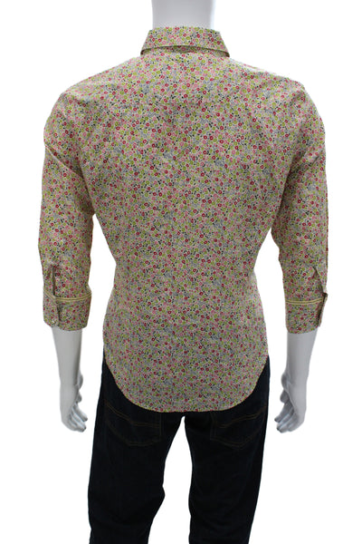 Robert Graham Men's Point Collar Floral Button Up 3/4 Sleeve Cotton Size XL