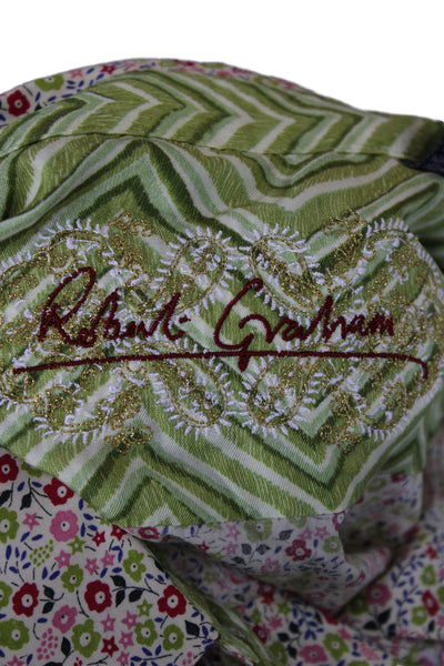 Robert Graham Men's Point Collar Floral Button Up 3/4 Sleeve Cotton Size XL