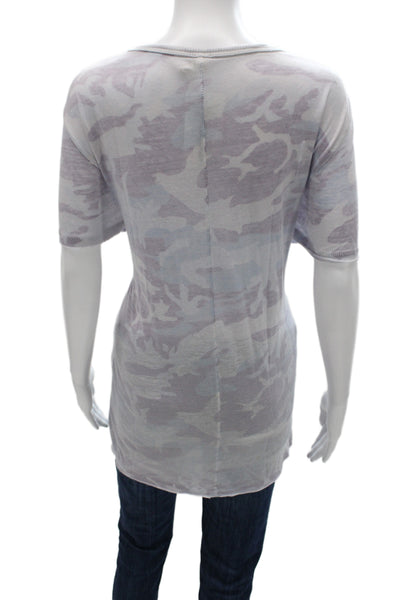 We The Free Womens Gray Camo T-Shirt Short Sleeve Round Neck Size M