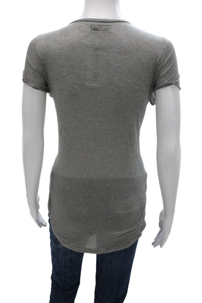 Lauren Moshi Womens Gray V-Neck Graphic Cotton Short Sleeve T-Shirt Size S