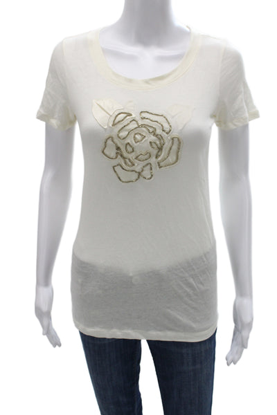 J Crew Women Basic Floral Cotton Short Sleeve T-Shirt Round Neck Size S