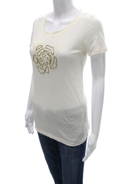 J Crew Women Basic Floral Cotton Short Sleeve T-Shirt Round Neck Size S