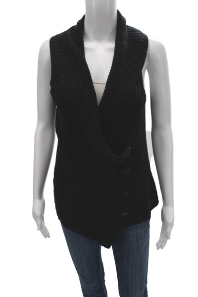 Eileen Fisher Women Cardigan Vest Black Sleeveless Button Size L