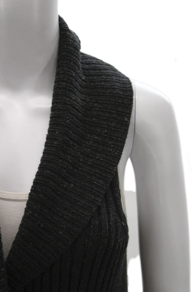 Eileen Fisher Women Cardigan Vest Black Sleeveless Button Size L