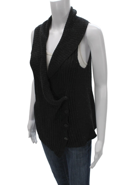Eileen Fisher Women Cardigan Vest Black Sleeveless Button Size L