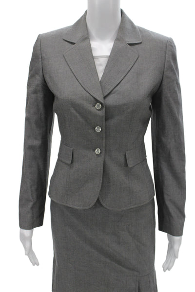 Tahari Levine Women's Collard Button Skirt Suit Set Gray Size 4P