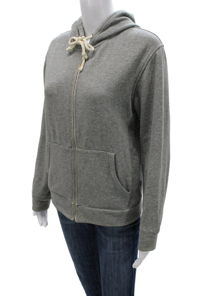 J Crew Unisex Full Zip Hoodie Gray Drawstring Long Sleeve Size S
