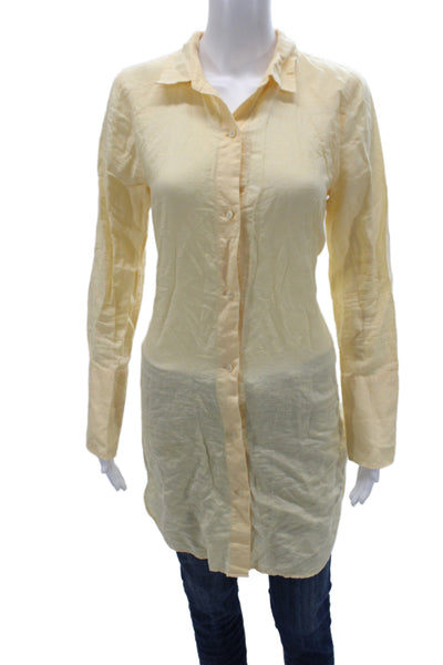 J Crew Women Collared Linen Cotton Long Sleeve Button Up Tunic Beige Size S