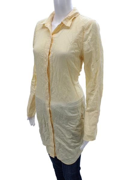 J Crew Women Collared Linen Cotton Long Sleeve Button Up Tunic Beige Size S