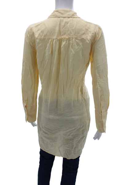 J Crew Women Collared Linen Cotton Long Sleeve Button Up Tunic Beige Size S