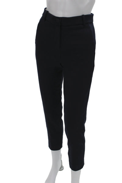 J Crew Womens Cropped Ankle Dress Pants Dark Blue Button Size 2