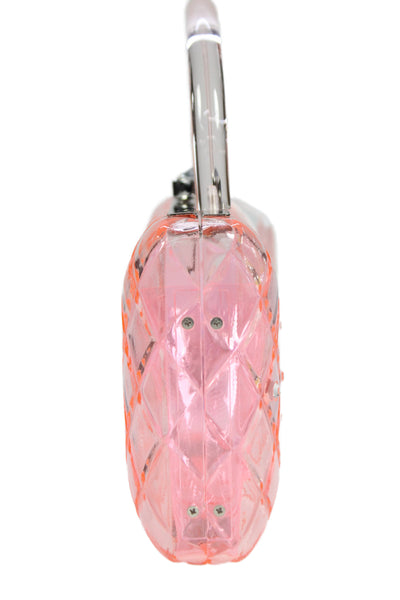 HVN Womens Framed Top Handle Quilted Rhinestone Rio Resin Clutch Handbag Pink